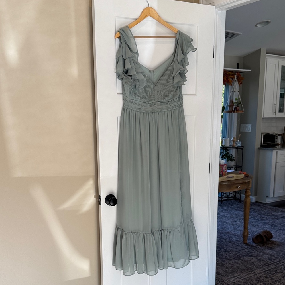 Birdy Grey Elegant Sage Green (chiffon) Ruffle Dress